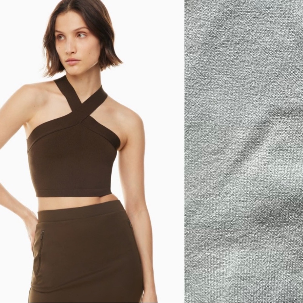 Aritzia Babaton Sculpt Knit Criss Cross Beige Halter Crop Top L XL